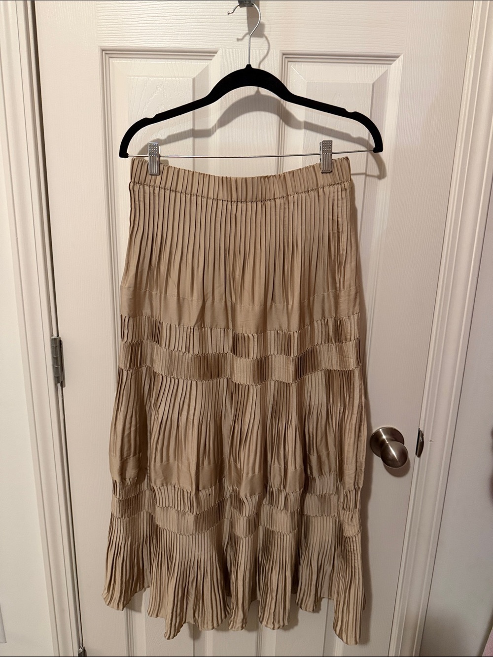 Current Air Beige Pleated Tiered Maxi Skirt